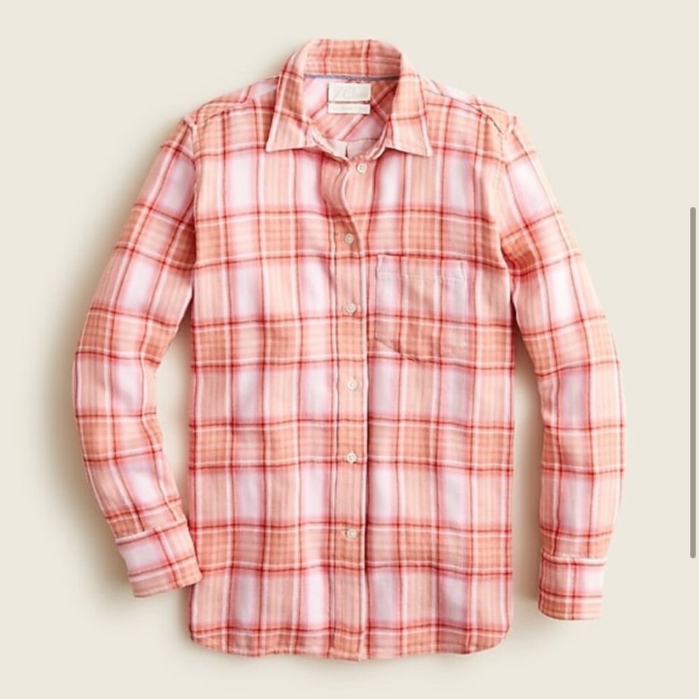 J.CREW SIZE 2 CLASSIC FIT SWEET BLUSH TARTAN PLAID BUTTON DOWN SHIRT
